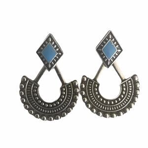 Blue and Silver Dangle Stud Earrings